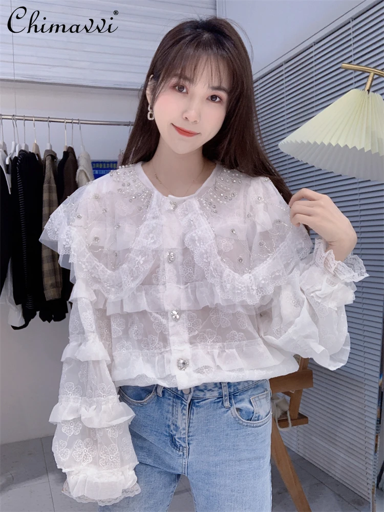 2022 Spring Clothes New Heavy Beads Large Lapel Lace Shirt Top Korean Style Fashionable Embroidered Chiffon Blouse Fairy
2022 Spring Clothes New Heavy Beads Large Lapel Lace Shirt Top Korean Style Fashionable Embroidered Chiffon Blouse Fairy
