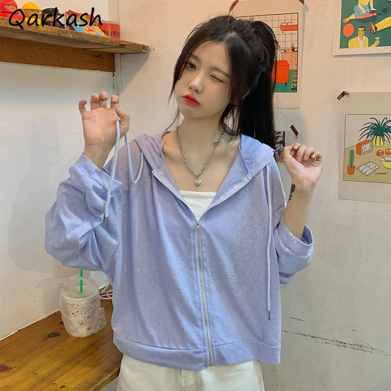 Hooded Basic Jackets Women Solid Summer Sun-proof Thin Long Sleeve Zipper Sweet Females Lovely Elegant Fashion Korean Harajuku
Hooded Basic Jackets Women Solid Summer Sun-proof Thin Long Sleeve Zipper Sweet Females Lovely Elegant Fashion Korean Harajuku