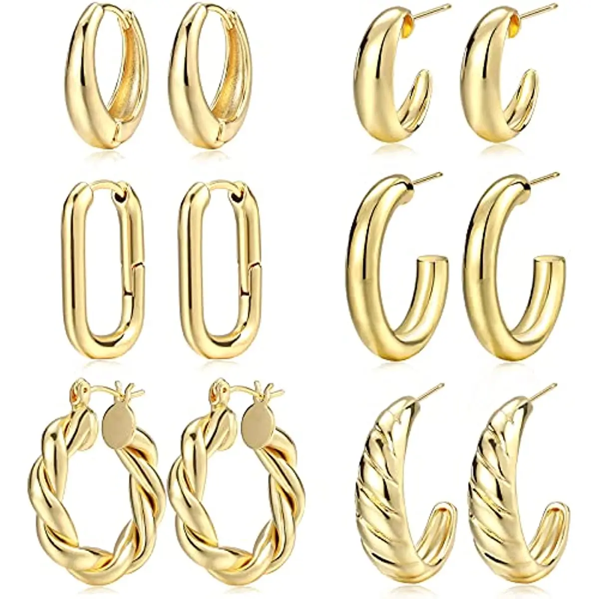 Gold Hoop Earrings Set for Women 14K Gold Plated Lightweight Hypoallergenic Chunky Open Hoops Set for Gift
Gold Hoop Earrings Set for Women 14K Gold Plated Lightweight Hypoallergenic Chunky Open Hoops Set for Gift