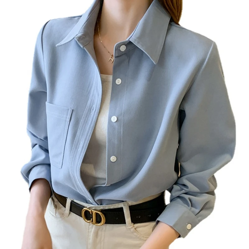 French Style Women Loose Blouse Polo Neck Long Sleeve Single Breasted Cardigan Shirts Woman 2022 Spring Summer Pocket Blouses
French Style Women Loose Blouse Polo Neck Long Sleeve Single Breasted Cardigan Shirts Woman 2022 Spring Summer Pocket Blouses