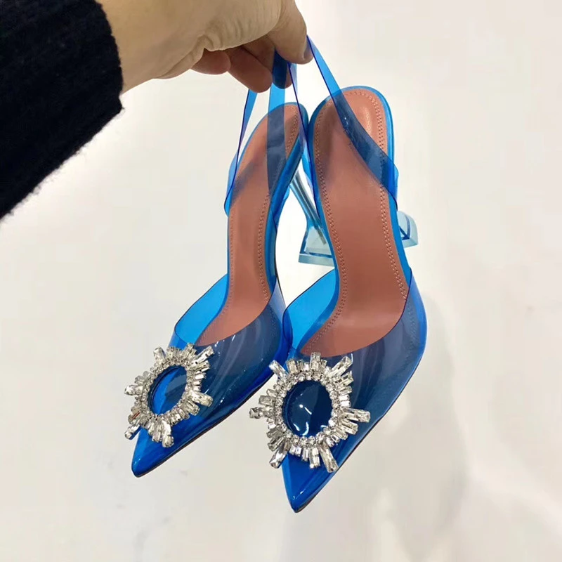 Clear High Heels Summer Sandals for Women Sexy Pointy Toe Slingback Sun Flower Rhinestone Buckle Transaparent PVC Pump Stilettos
Clear High Heels Summer Sandals for Women Sexy Pointy Toe Slingback Sun Flower Rhinestone Buckle Transaparent PVC Pump Stilettos