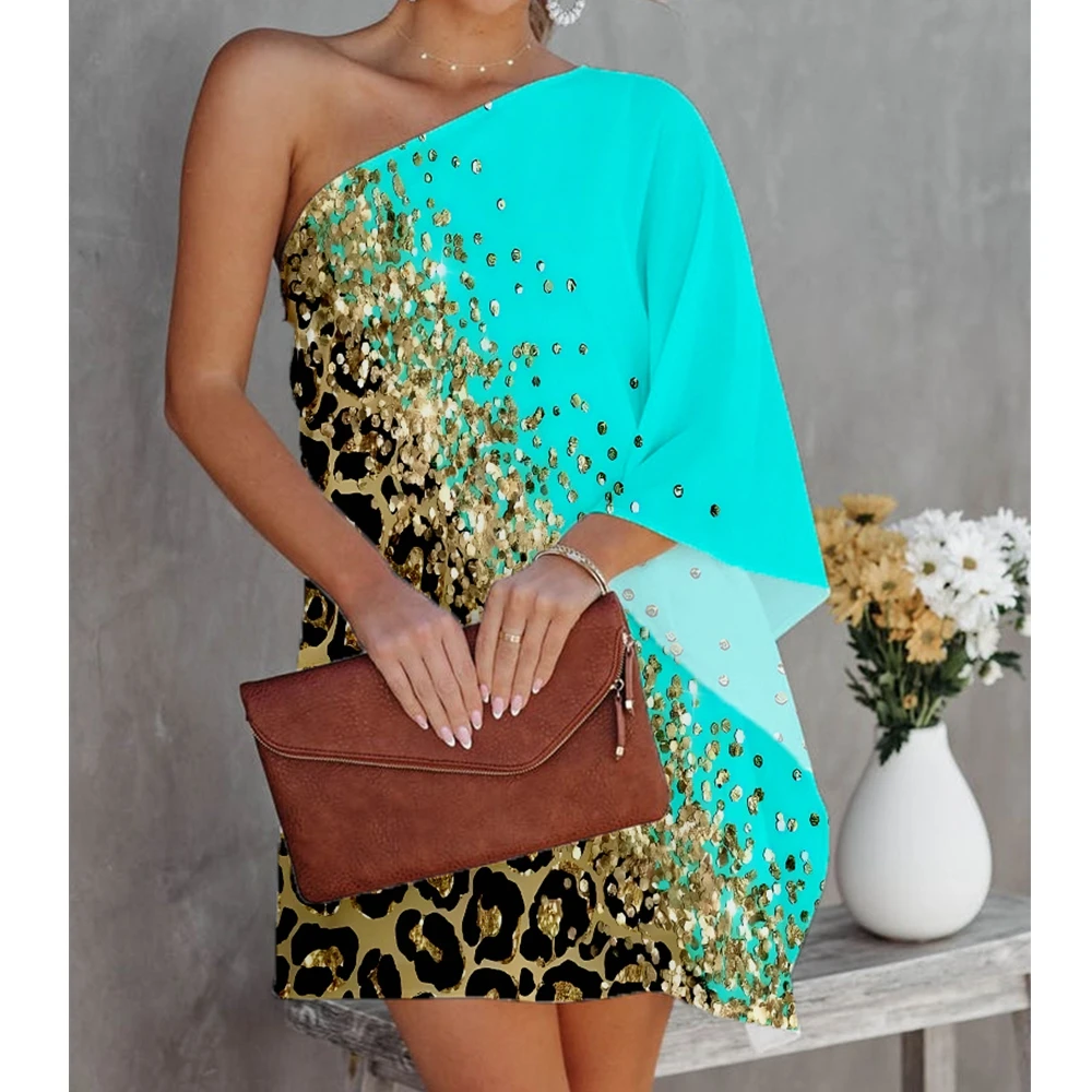 Платье Wepbel женское на одно плечо, свободное пляжное мини-платье с длинным расширяющимся книзу рукавом, с цветочным принтом, на одно плечо, на...