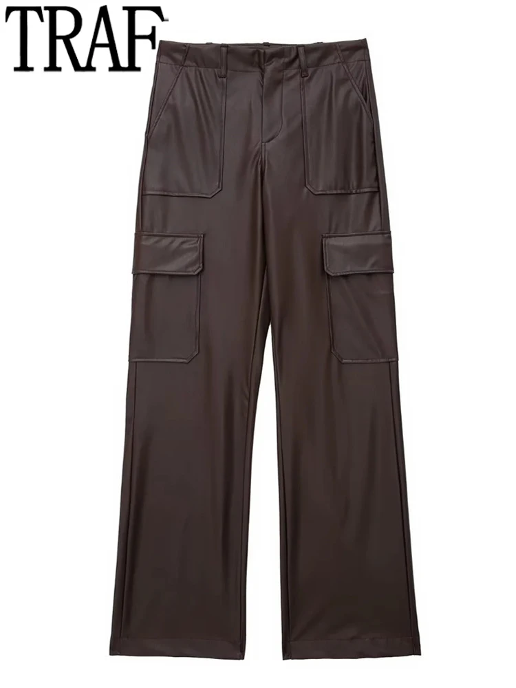 TRAF Faux Leather Cargo Pants Women High Waist Baggy Pants Y2k Streetwear Brown Casual Wide Leg Pants Woman Fall Cargo Trousers
TRAF Faux Leather Cargo Pants Women High Waist Baggy Pants Y2k Streetwear Brown Casual Wide Leg Pants Woman Fall Cargo Trousers