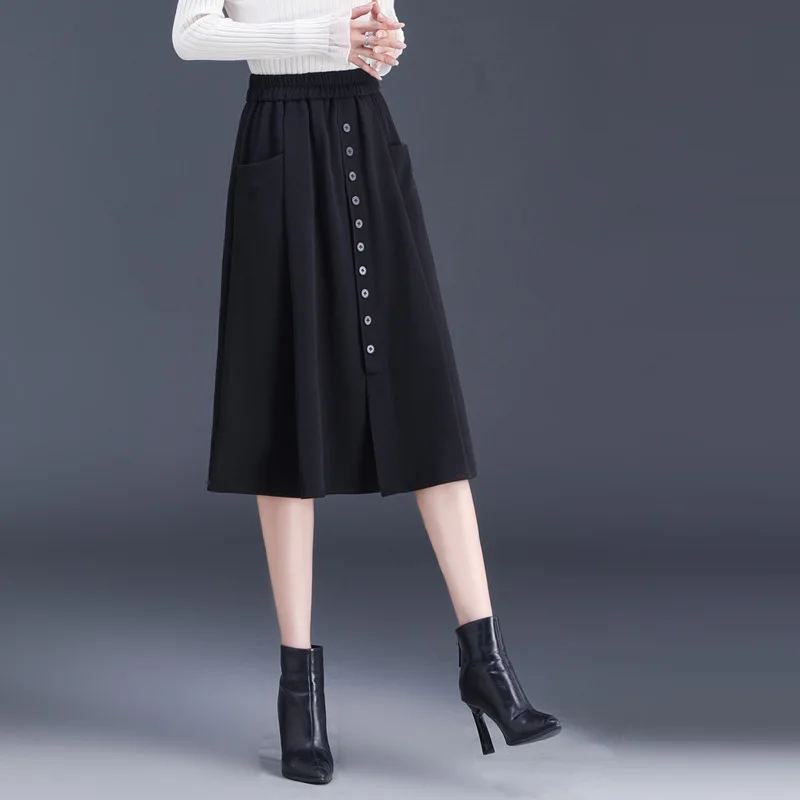 Women Elastic High Waist Loose Casual Black Long Skirt 2022 Autumn Office Lady Elegant Chic Button Pocket A-line Skirts E985
Women Elastic High Waist Loose Casual Black Long Skirt 2022 Autumn Office Lady Elegant Chic Button Pocket A-line Skirts E985
