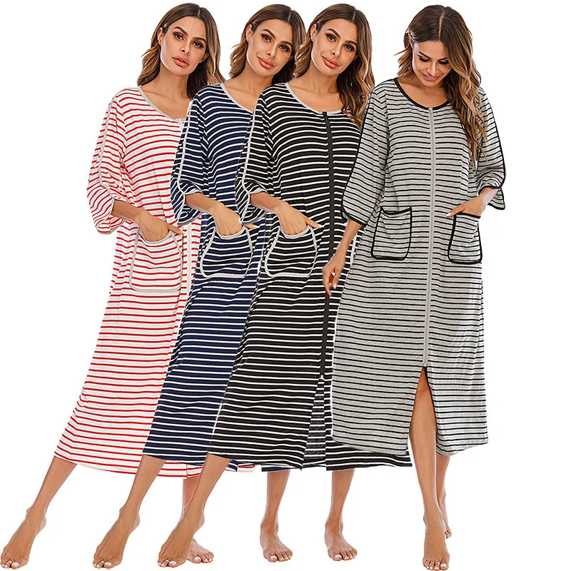 Plus Size Stripe Nightdress Sping Autumn Winter Home Clothes Comfortable Leisure Loose Pajamas Seven Sleeve Homewear
Plus Size Stripe Nightdress Sping Autumn Winter Home Clothes Comfortable Leisure Loose Pajamas Seven Sleeve Homewear