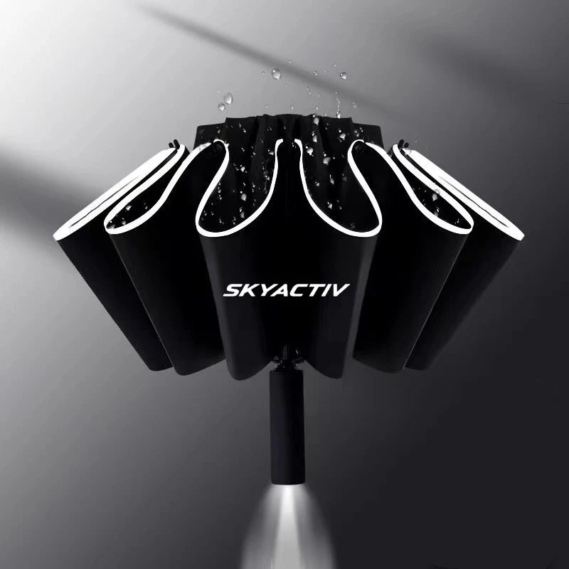 

Car Automatic Umbrella With LED Light Reflective Stripe Reverse Umbrellas For Mazda Skyactiv Technology Logo 3 6 CX 5 CX3