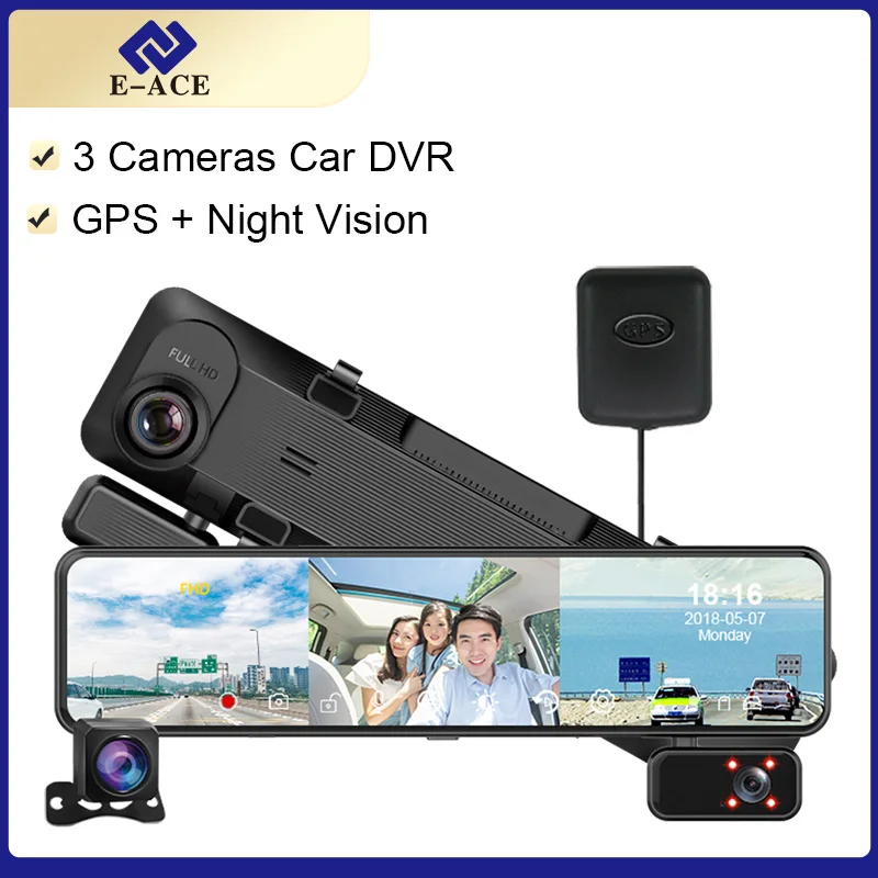 E-ACE 3 Cameras Car DVR Stream Medica Mirror Video Recorder 11.26 Inches GPS Dashcam Dual Lens Support 1080P Rearview Camera
E-ACE 3 Cameras Car DVR Stream Medica Mirror Video Recorder 11.26 Inches GPS Dashcam Dual Lens Support 1080P Rearview Camera
