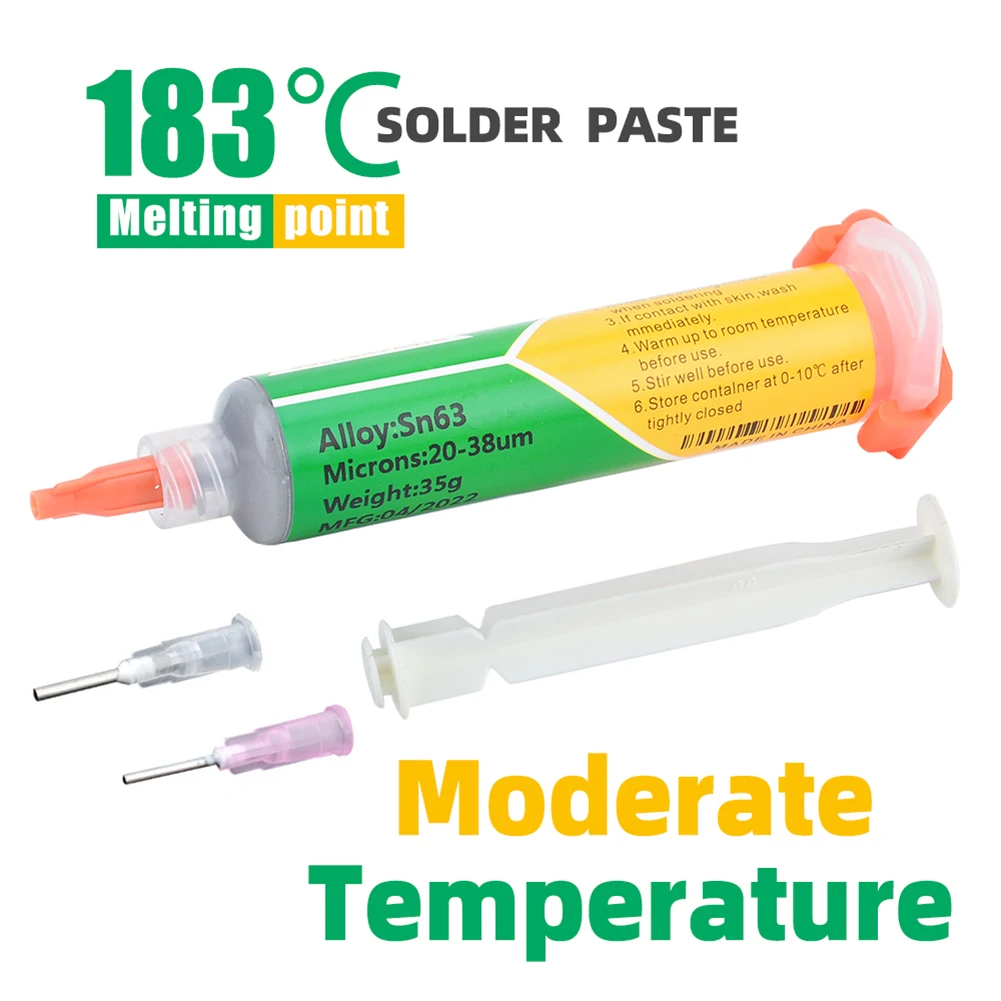 183℃ Solder Paste Syringe Flux Medium Temperature Needle Tube Soldering Paste For Soldering PCB Dedicated Repair Welding Paste
183℃ Solder Paste Syringe Flux Medium Temperature Needle Tube Soldering Paste For Soldering PCB Dedicated Repair Welding Paste