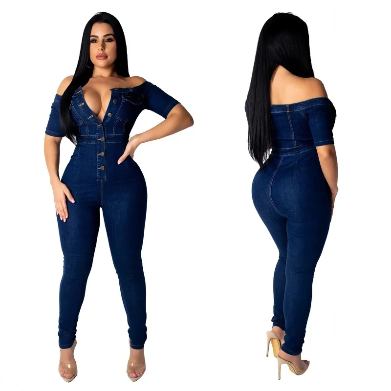 Off Shoulder Jumpsuit Women Sexy Backless Strapless Short Sleeve Skinny Jeans Jumpsuit Lady Vintage Single-breasted Denim Romper
Off Shoulder Jumpsuit Women Sexy Backless Strapless Short Sleeve Skinny Jeans Jumpsuit Lady Vintage Single-breasted Denim Romper