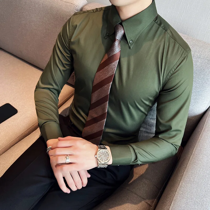 2023 Solid Color Elasticity Shirts Men Clothing Top Quality Slim Fit Casual Luxury Camisas Clothing Business Formal Blouse Y187 
2023 Solid Color Elasticity Shirts Men Clothing Top Quality Slim Fit Casual Luxury Camisas Clothing Business Formal Blouse Y187