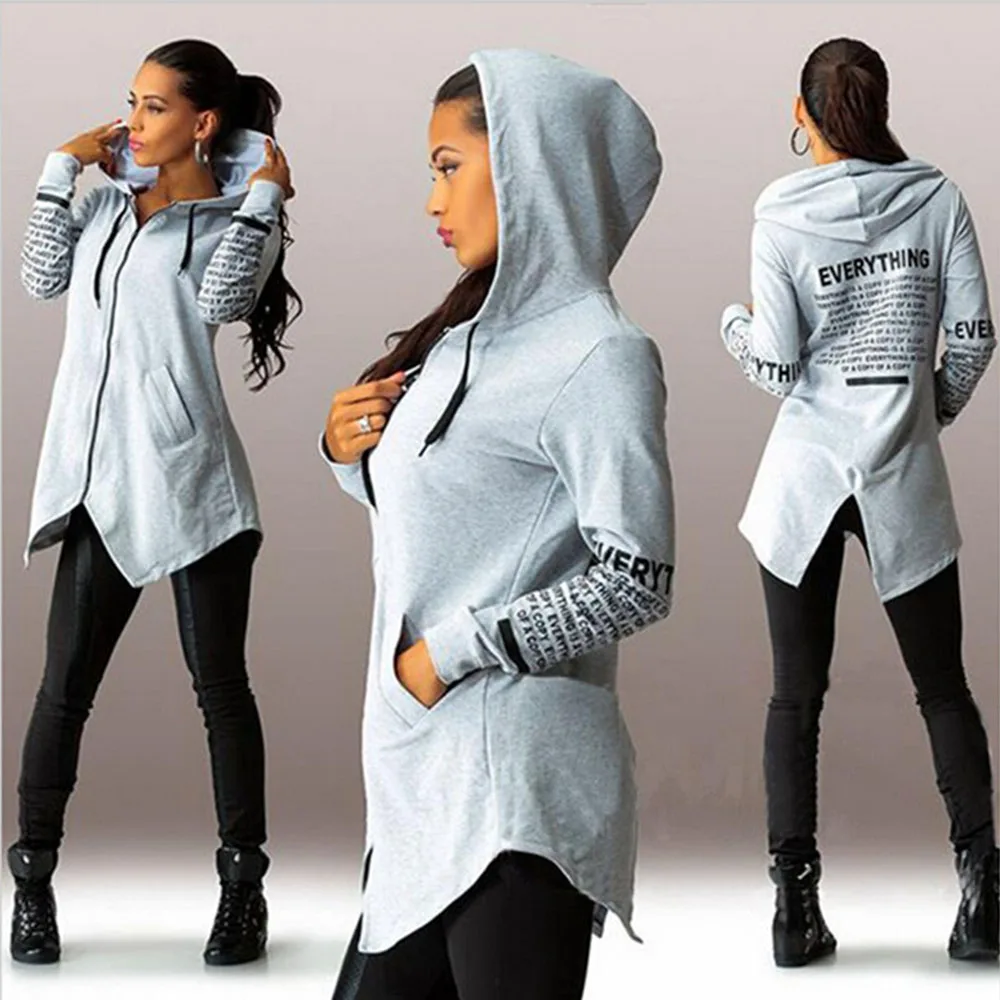 Women Long Hoodies Autumn Casual Letter Print Zipper Hooded Sweatshirts Outwear Fashion Irregular Hem Female Hoodies
Women Long Hoodies Autumn Casual Letter Print Zipper Hooded Sweatshirts Outwear Fashion Irregular Hem Female Hoodies