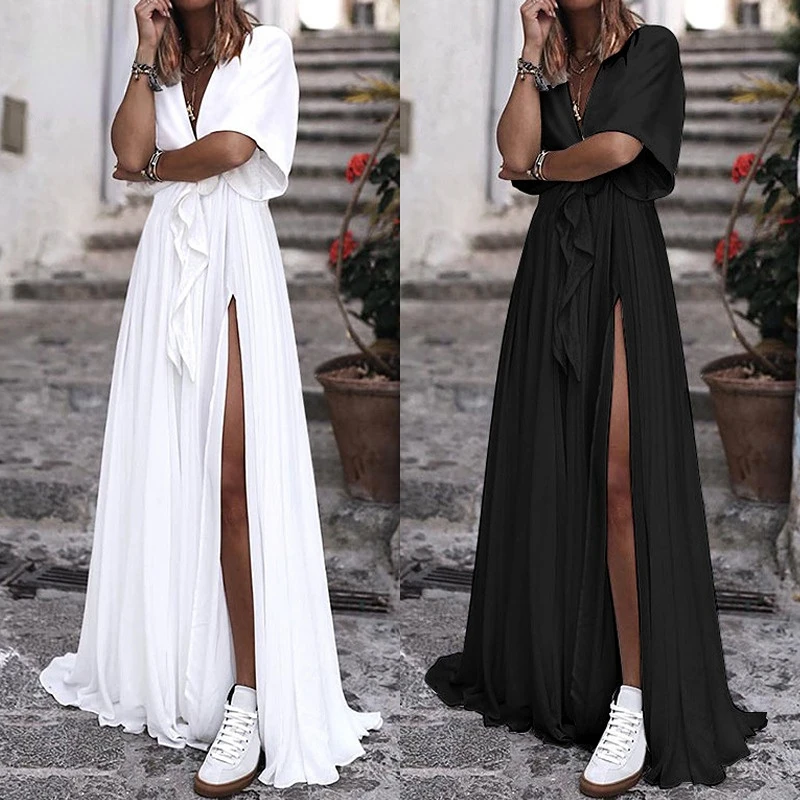 Women Dress Summer Fashion High Waist Pure Color Split Dress Women's Casual Short Sleeve V-neck Slim Fit Pullover Pleated Dress
Women Dress Summer Fashion High Waist Pure Color Split Dress Women's Casual Short Sleeve V-neck Slim Fit Pullover Pleated Dress