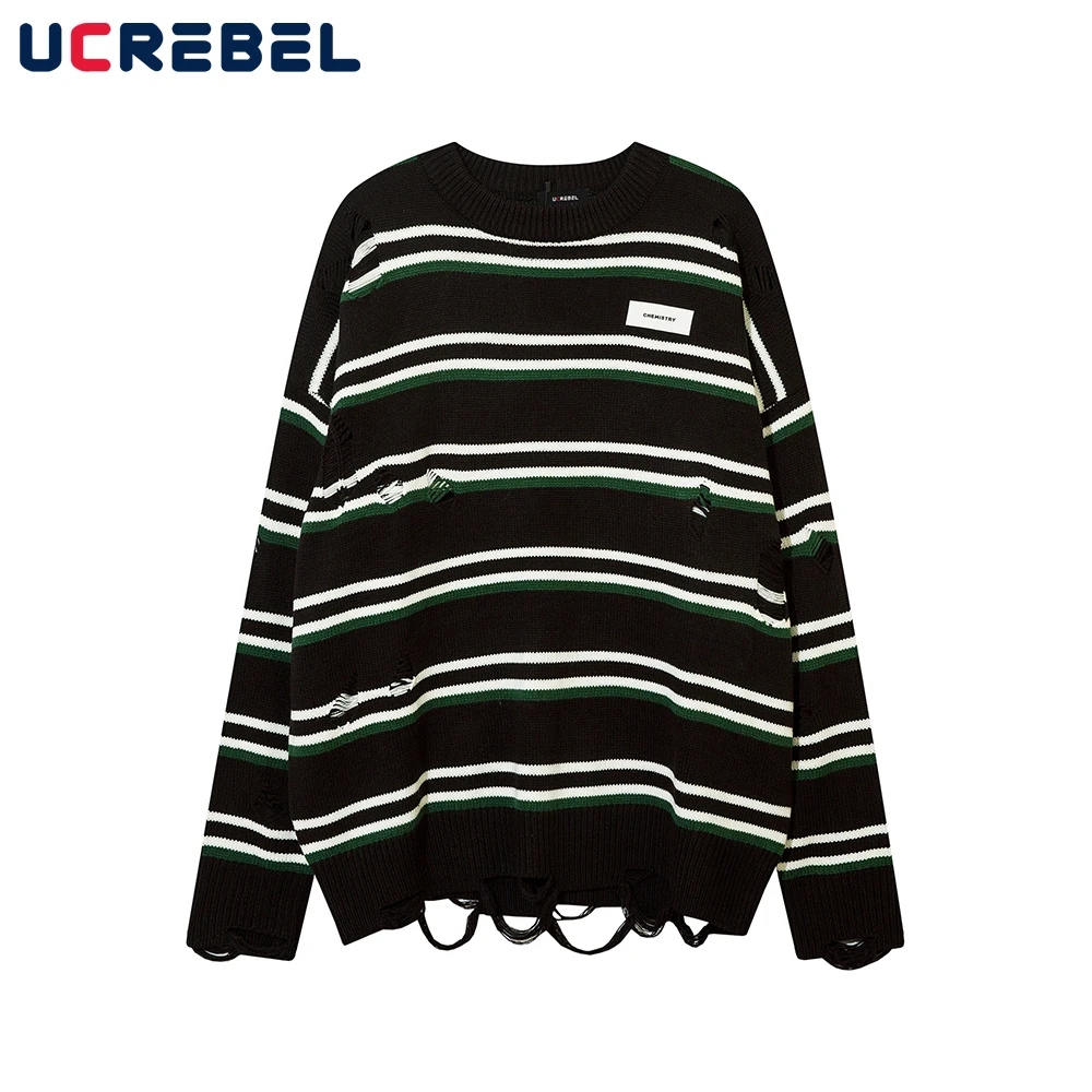 Striped Ripped Hole Knitted Sweater Mens Retro Contrast Paneled Dome Pullover Autumn Winter Loose Casual Long Sleeve Sweater Men
Striped Ripped Hole Knitted Sweater Mens Retro Contrast Paneled Dome Pullover Autumn Winter Loose Casual Long Sleeve Sweater Men