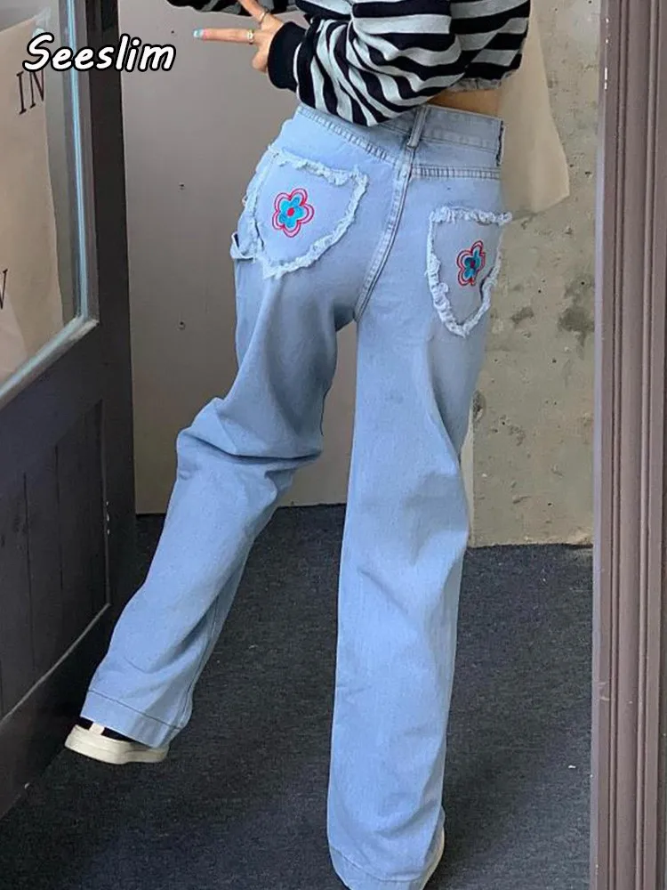 Seeslim Streetwear Design Embroidered Flowers Mom Jeans Woman 2022 Korean Fashion High Waisted Denim Wide Leg Pants Femme Y2k
Seeslim Streetwear Design Embroidered Flowers Mom Jeans Woman 2022 Korean Fashion High Waisted Denim Wide Leg Pants Femme Y2k