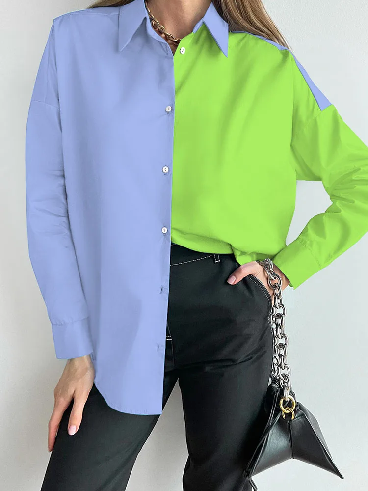 Spring Autumn Long Sleeve Shirts for Women Turn-down Collar Button Up Contrast Shirt Streetwear Patchwork Casual Tops Camisas
Spring Autumn Long Sleeve Shirts for Women Turn-down Collar Button Up Contrast Shirt Streetwear Patchwork Casual Tops Camisas