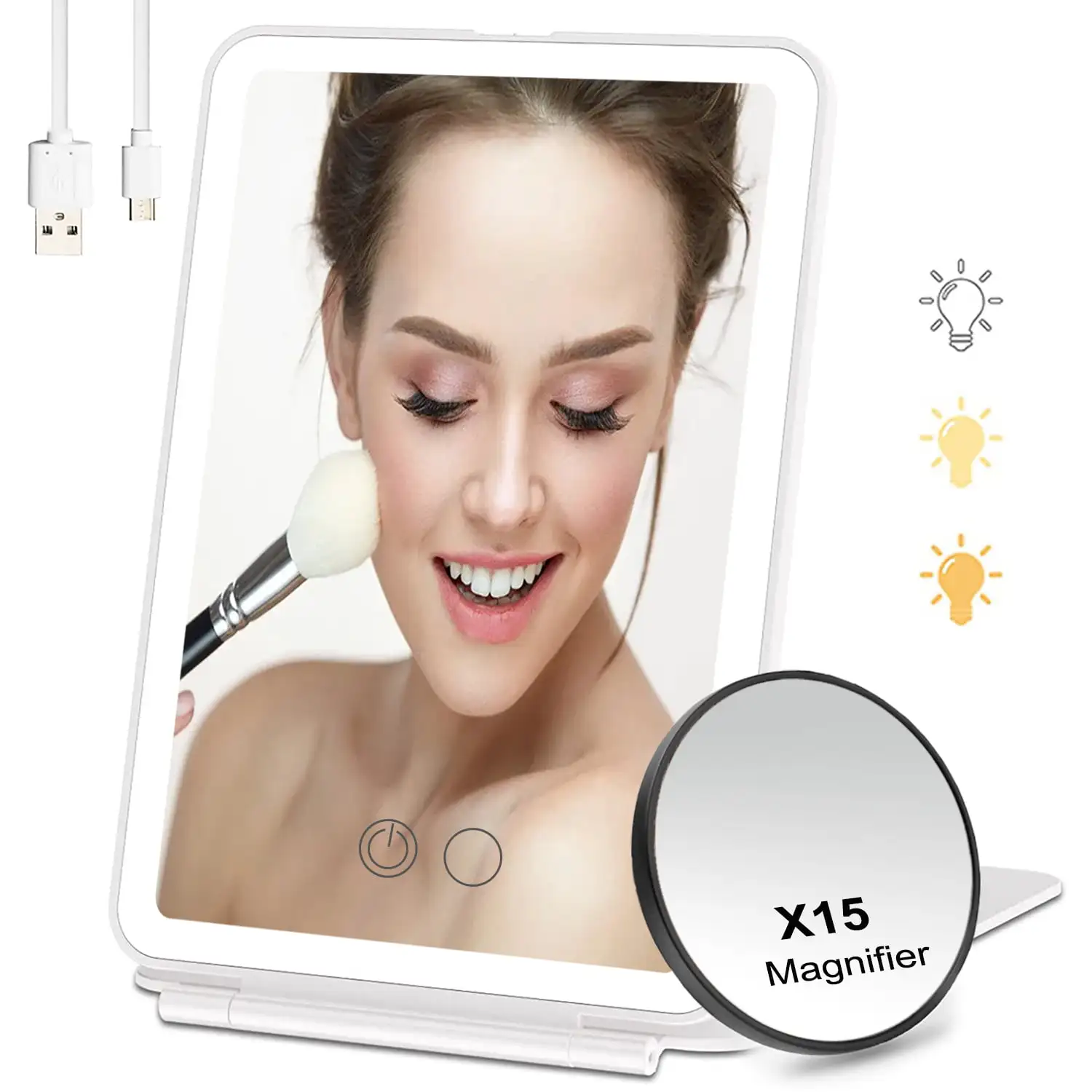 Travel Makeup Mirror with Lights, Portable Lighted Makeup Vanity Mirror with 15X Magnifying Mirror, 3 Color Lights, Dimmable Tou
Travel Makeup Mirror with Lights, Portable Lighted Makeup Vanity Mirror with 15X Magnifying Mirror, 3 Color Lights, Dimmable Tou