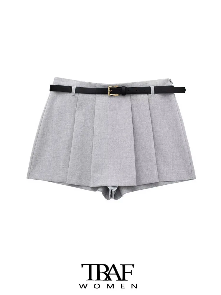 TRAF Women Fashion With Belt Pleated Shorts Skirts Vintage High Waist Side Zipper Female Skort Mujer
TRAF Women Fashion With Belt Pleated Shorts Skirts Vintage High Waist Side Zipper Female Skort Mujer