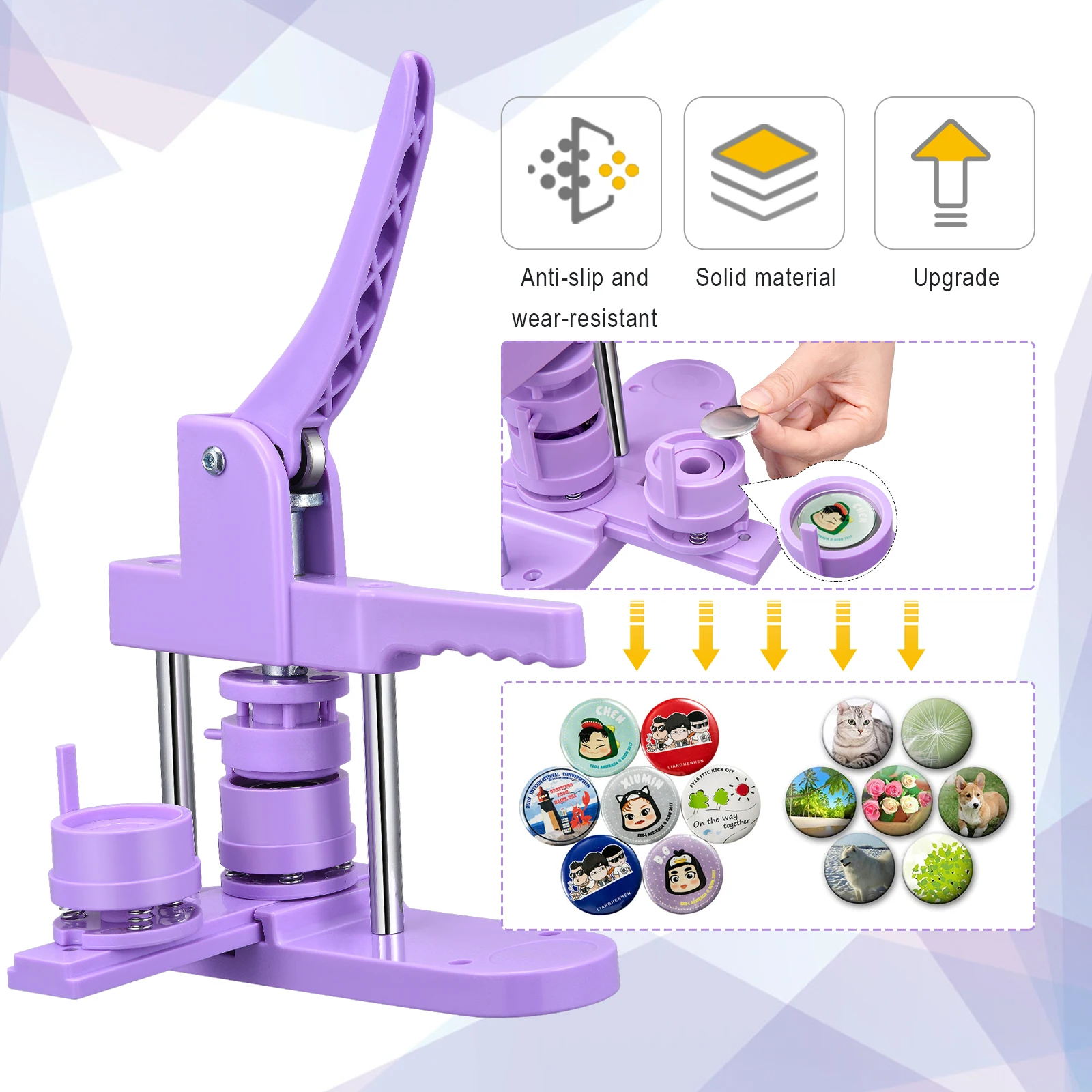 Purple Badge Maker Machine 25,32,58mm With 300Pcs Circle Manufacture Button Parts Metal Custom Sheet Tag Pressing For Pin
Purple Badge Maker Machine 25,32,58mm With 300Pcs Circle Manufacture Button Parts Metal Custom Sheet Tag Pressing For Pin