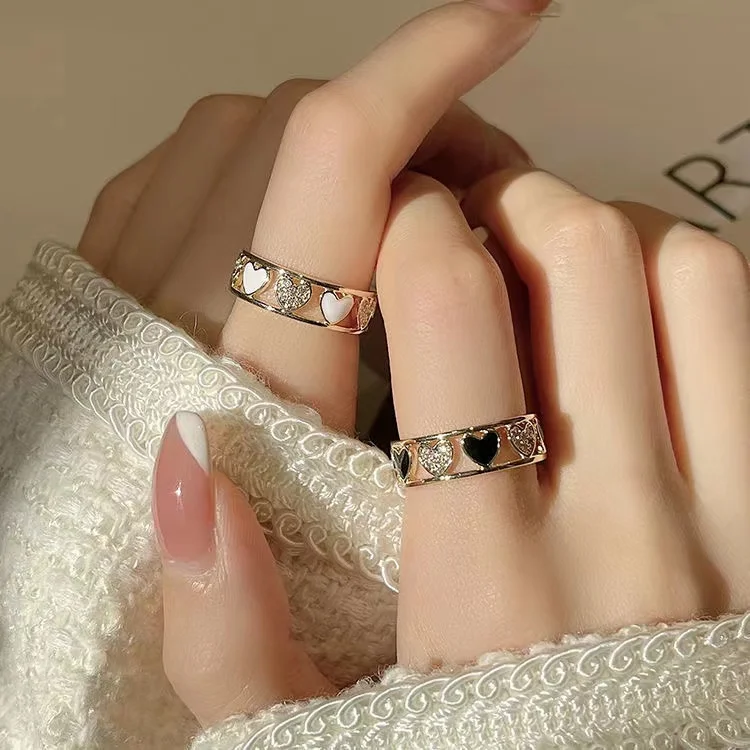 Love heart micro inlaid Japanese ring female 
Love heart micro inlaid Japanese ring female
