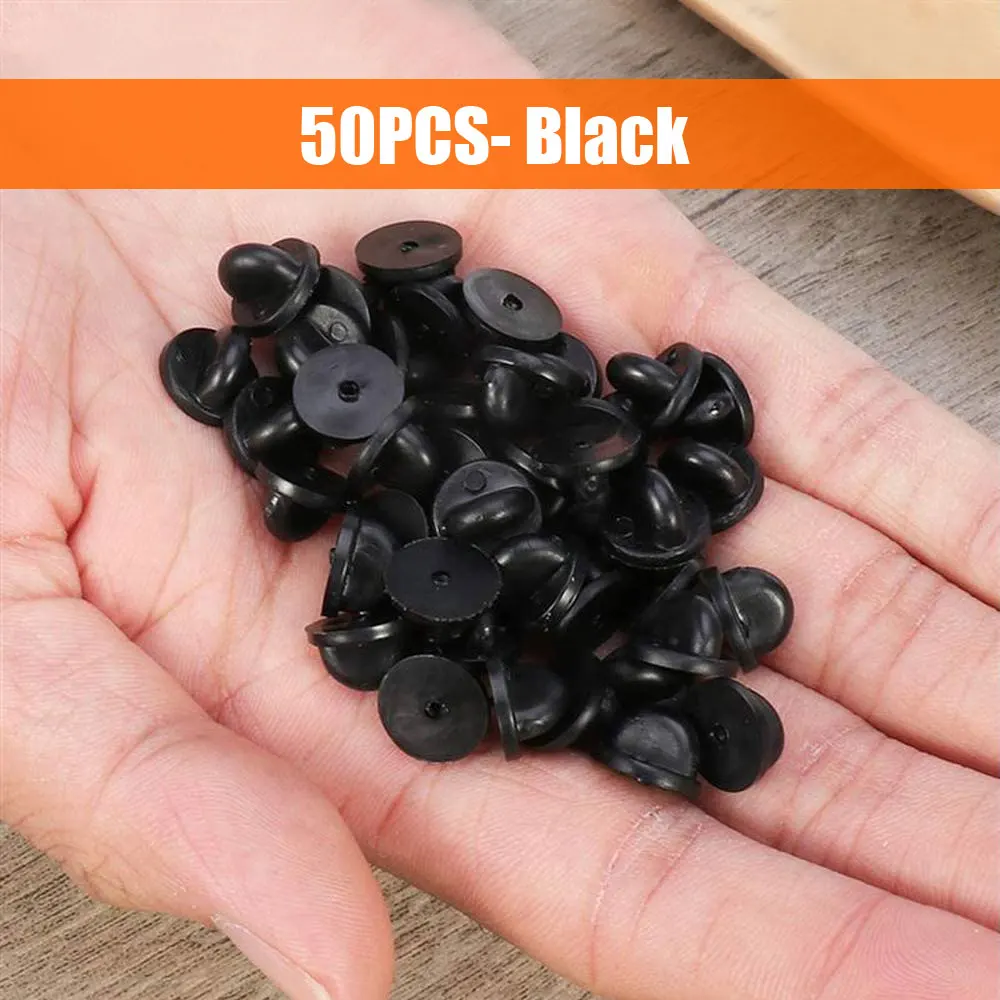 

50pcs Rubber Brooch Bukle Button Clasp Pin Backs Care Cap Nail Tie Back Stoppers Badge Holder Jewelry Accessories Black Color