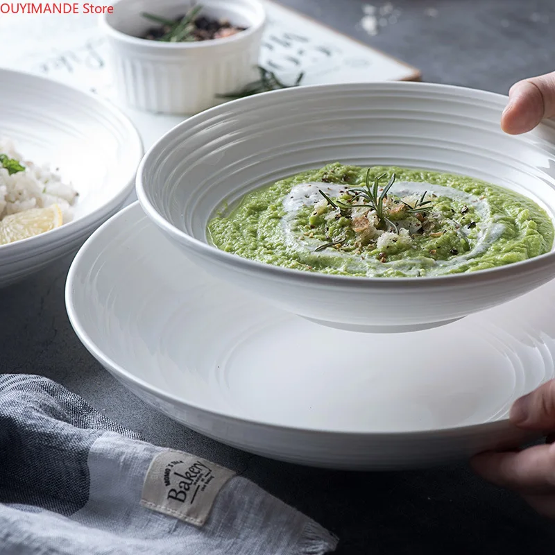 Salad Deep Round Plate Modern Simple Pure Color Striped Dish Plate Tableware Creative Ceramic Plate Household Dish Plate
Salad Deep Round Plate Modern Simple Pure Color Striped Dish Plate Tableware Creative Ceramic Plate Household Dish Plate