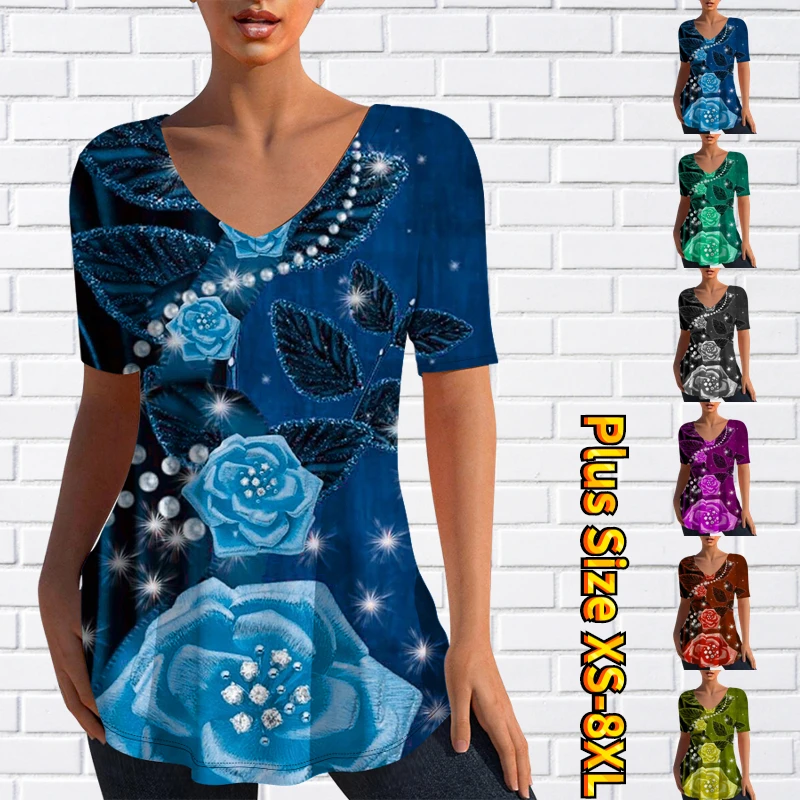 Summer Casual Pullover Ladies V-Neck Fashion Top New Design Printing Long T-shirt Pullover Women's Loose Short Sleeve T-Shirt
Summer Casual Pullover Ladies V-Neck Fashion Top New Design Printing Long T-shirt Pullover Women's Loose Short Sleeve T-Shirt