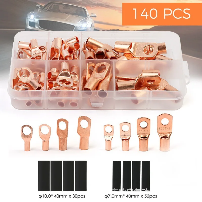 

140pcs Copper Wire Lugs,Terminal Connectors,Used on AWG Cable,Heat Shrink Set,Bare Copper Eyelets