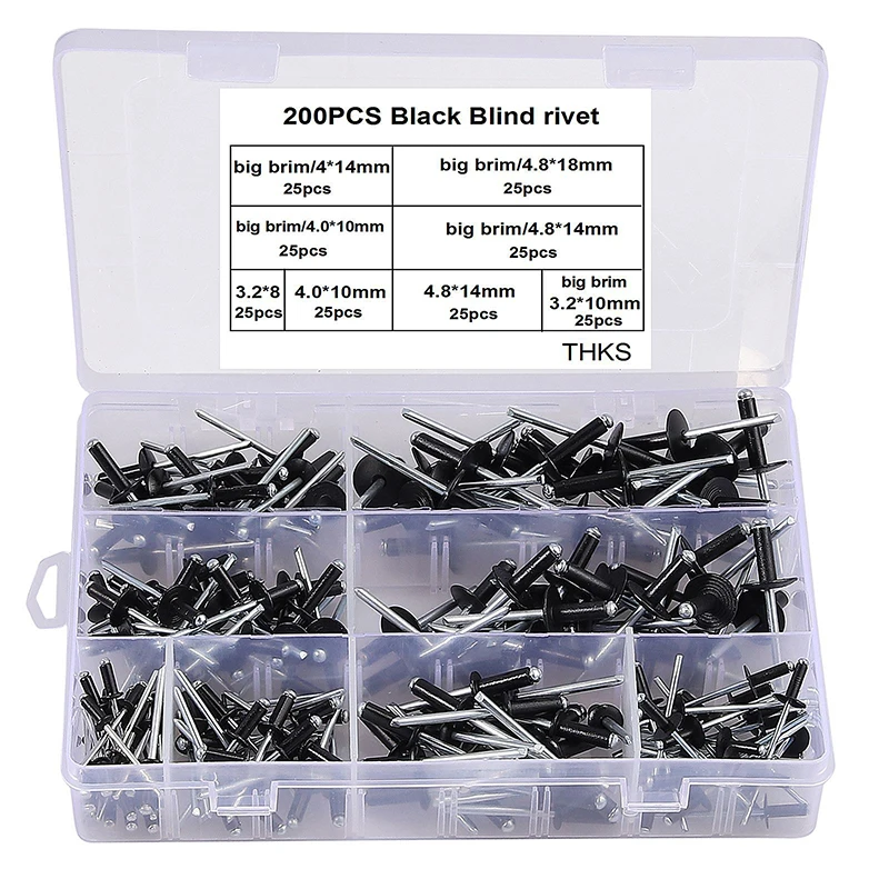 200PCS Black Aluminum Blind Rivets 3.2mm-4.8mm Head Rivets Nail Decorative Popular Rivets for Auto Parts
200PCS Black Aluminum Blind Rivets 3.2mm-4.8mm Head Rivets Nail Decorative Popular Rivets for Auto Parts