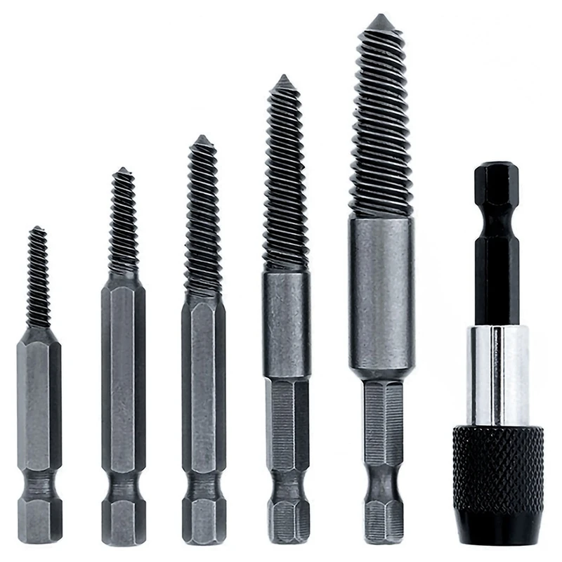 

6 PCS Damaged Screw And Broken Bolt Extractor Set With 1/4 Quick Change Arbors Tool Kit Bad Screw Stud Remover