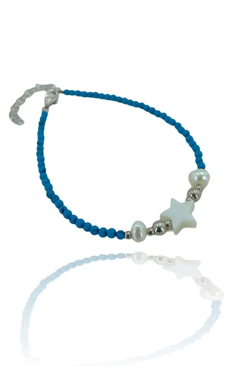 Turquoise Gemstone Pearl Star 925 Silver Bracelet 
Turquoise Gemstone Pearl Star 925 Silver Bracelet