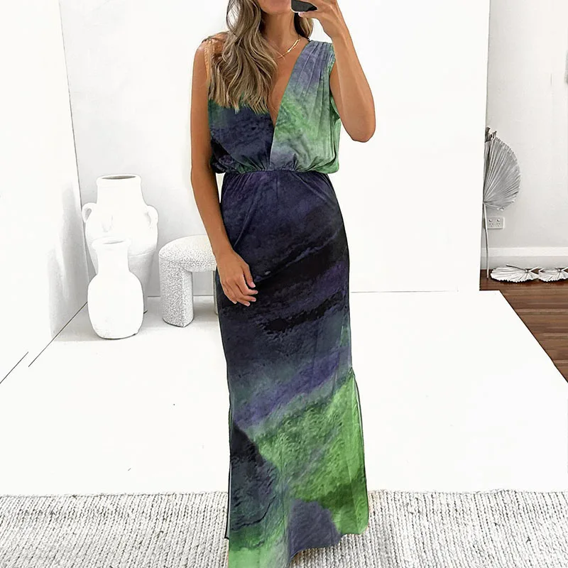 Женское праздничное платье без рукавов, длинное платье в стиле бохо с двойным V-образным вырезом и принтом, Платье макси с открытой спиной и перекрещивающимися книзу разрезами, весна-лето
Женское праздничное платье без рукавов, длинное платье в стиле бохо с двойным V-образным вырезом и принтом, Платье макси с открытой спиной и перекрещивающимися книзу разрезами, весна-лето