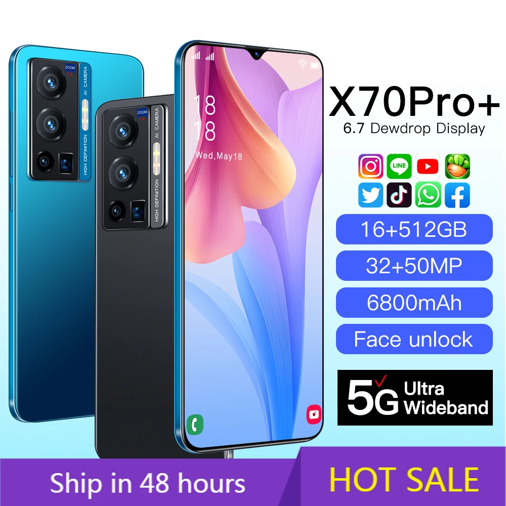 Hot X70 Pro+ Plus 5G Mobile Phone 10 Cores 16G+512GB ROM 120Hz 6.78" AMOLED 50MP 6800mAh Battery Google Android 11.0 Cell Phone
Hot X70 Pro+ Plus 5G Mobile Phone 10 Cores 16G+512GB ROM 120Hz 6.78" AMOLED 50MP 6800mAh Battery Google Android 11.0 Cell Phone