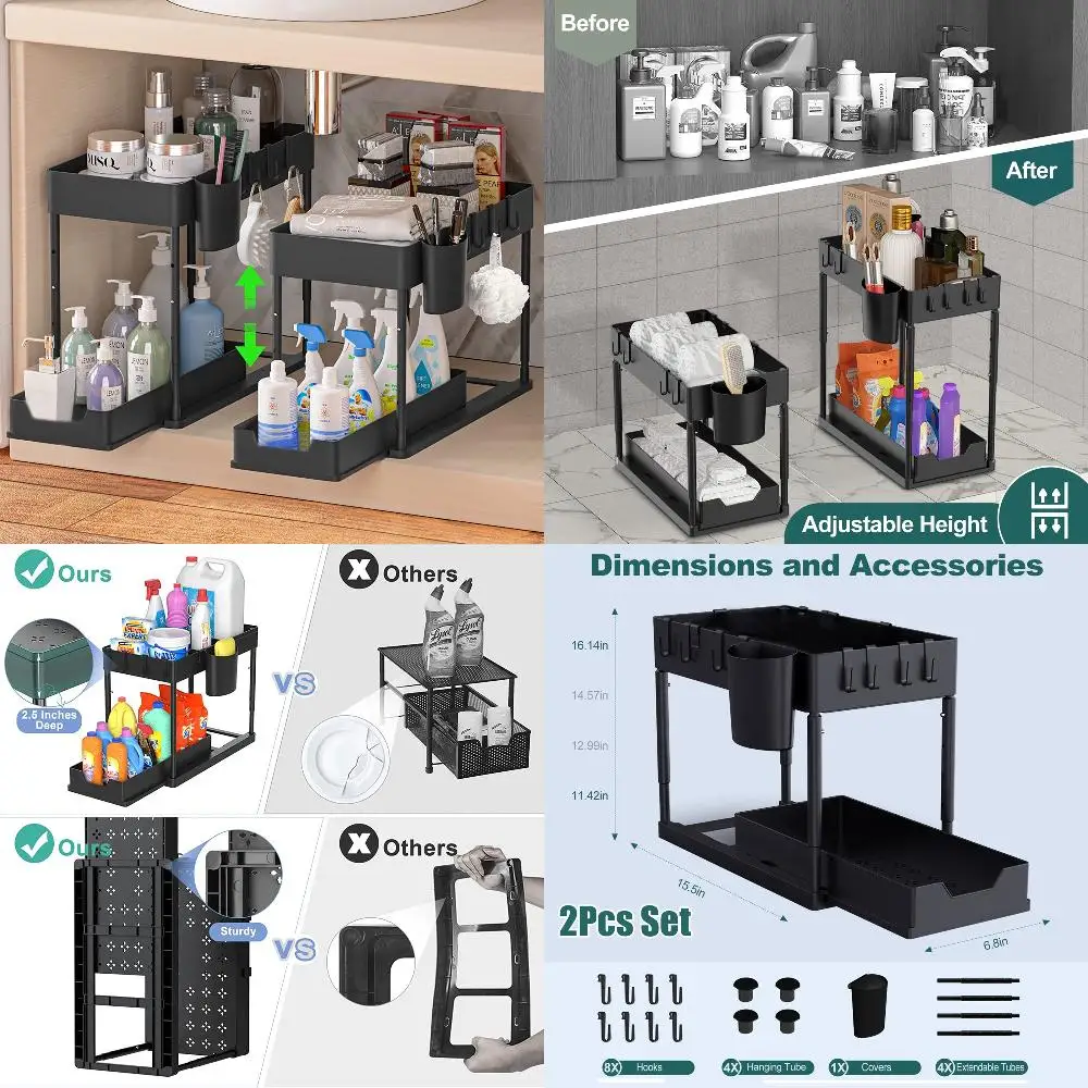 -Purpose Storage 2-Pack Adjustable Height Under Sink Cabinet Organizer with 2-Tier Sliding Basket Drawer, Multi-Functional Stora
-Purpose Storage 2-Pack Adjustable Height Under Sink Cabinet Organizer with 2-Tier Sliding Basket Drawer, Multi-Functional Stora