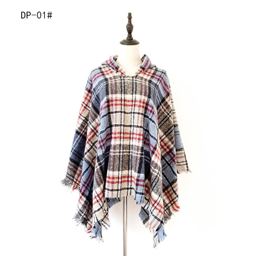 

2022 New Capes European American Spring Autumn Pullover Lattice Hooded Cape Warm Windproof Cloak Lady Ponchos P2
