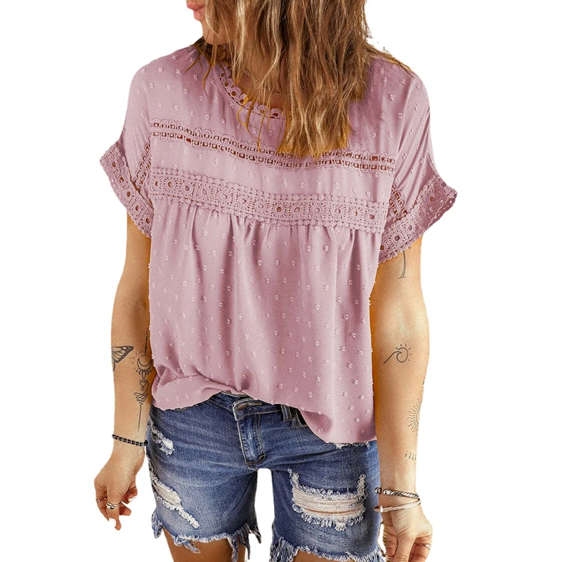 Summer Short Sleeve Lace Blouse Women 2023 O-neck Hollow Out Casual Shirts Ladies Loose Elegant Blusas Jacquard Tops Mujer 25039
Summer Short Sleeve Lace Blouse Women 2023 O-neck Hollow Out Casual Shirts Ladies Loose Elegant Blusas Jacquard Tops Mujer 25039