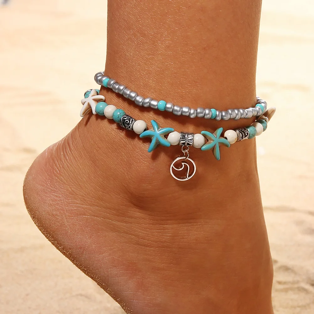 

Vintage Sea Turtle Starfish Shell Beads Anklets For Women New Multilayer Anklet Leg Bracelet Handmade Bohemian Jewelry
