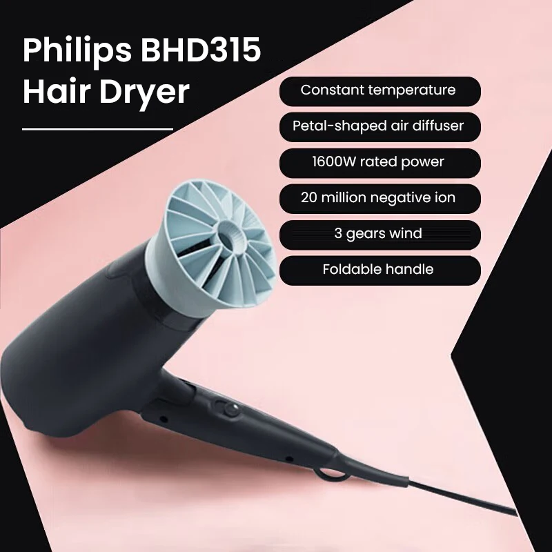 

Фен для волос Philips BHD315 серии 3000, 1600 Вт, портативный ионный фен, складная ручка, отрицательный ионный фен, быстрая сушка