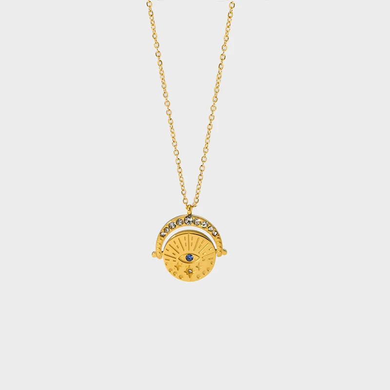 Ins Stylish Paved Stone Turkish Eye Symbols Coin Pendant Necklace for Women Waterproof Texture 18K Gold Plated Necklace Jewelry
Ins Stylish Paved Stone Turkish Eye Symbols Coin Pendant Necklace for Women Waterproof Texture 18K Gold Plated Necklace Jewelry