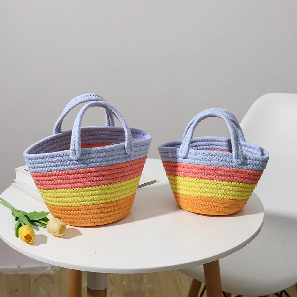 Women 's Bag Colorful Striped Mini Handbag Cotton Thread Female Seaside Holiday Beach Small Basket Ladies Cute Knit Totes Bags
Women 's Bag Colorful Striped Mini Handbag Cotton Thread Female Seaside Holiday Beach Small Basket Ladies Cute Knit Totes Bags