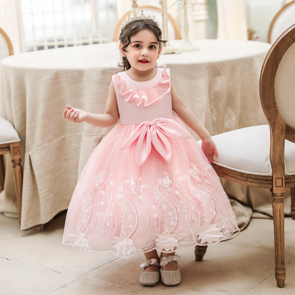 

CLS-514 Infant Baby Birthday Clothes Children Princess Vestidos Girls Summer Wedding Party Dresses For 3M 6M 12M 24M 3T 4T 5T