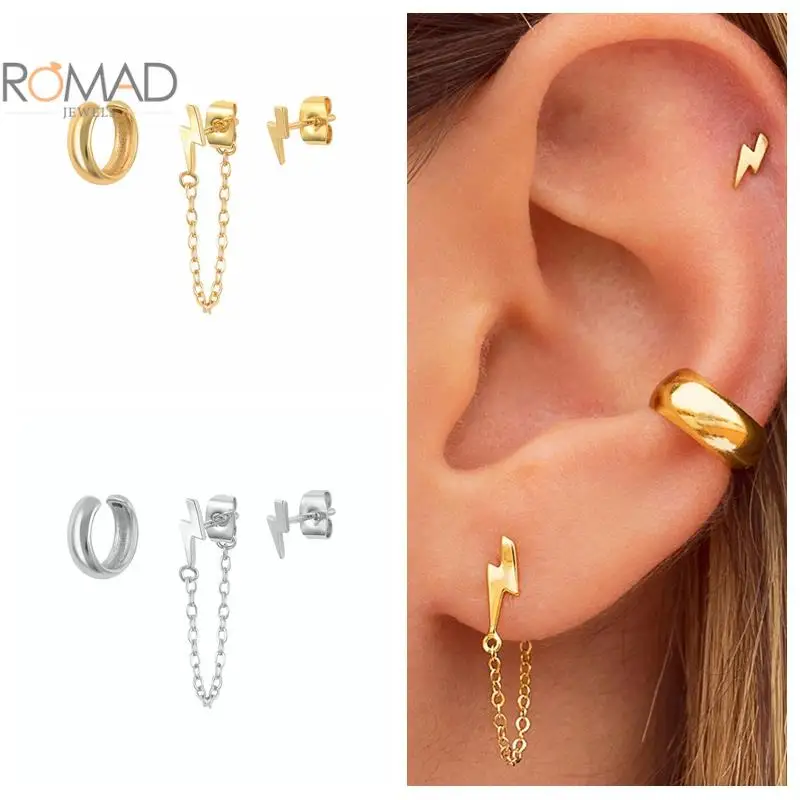 ROMAD Trendy Piercing Earrings For Women Gold Chain Lightning Irregular Jewelry Sets Girls Party Gifts Bijoux Femme
ROMAD Trendy Piercing Earrings For Women Gold Chain Lightning Irregular Jewelry Sets Girls Party Gifts Bijoux Femme