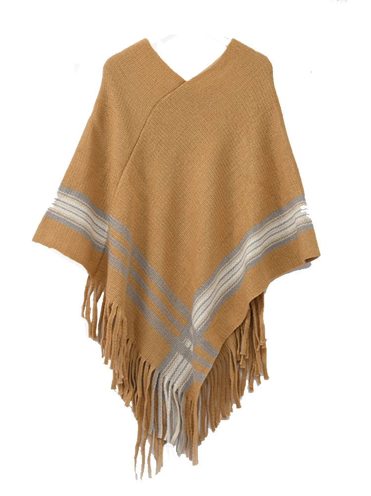 Women Winter Autumn Knitted V Neck Poncho Cape Stripe Patchwork Fringed Shawl Wrap Oversized Pullover Cloak Sweater Top
Women Winter Autumn Knitted V Neck Poncho Cape Stripe Patchwork Fringed Shawl Wrap Oversized Pullover Cloak Sweater Top