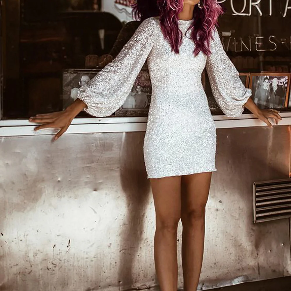 Autumn Women Sequins Mini Dress Elegant Fashion O-Neck Lantern Long Sleeves Female Dresses Sexy Night Club Bodycon Short Dress
Autumn Women Sequins Mini Dress Elegant Fashion O-Neck Lantern Long Sleeves Female Dresses Sexy Night Club Bodycon Short Dress