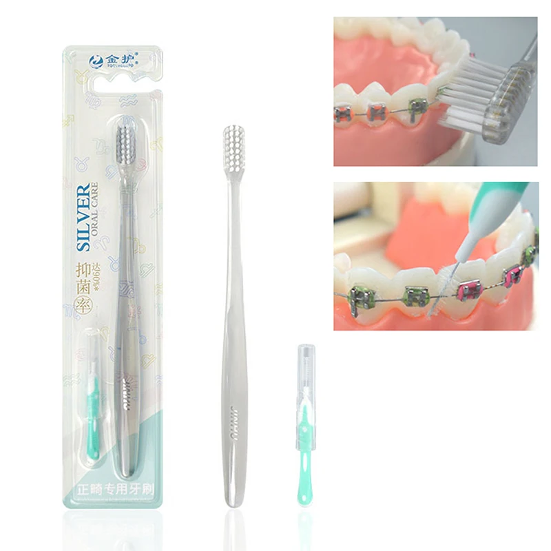 

Orthodontic Toothbrush Interdental Brush for Teeth Brace Bracket Cleaning Silver Ion Soft Bristle Ultra Fine Hair Dental Brushes
