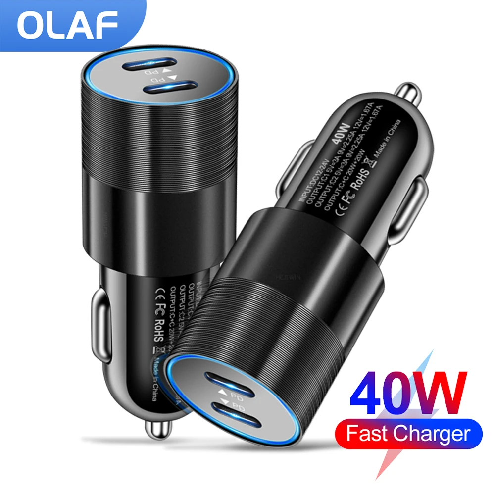 Olaf Dual USB C Fast Car Charger 40W 2 Port Type C PD Car Phone Charger for iPhone 13 12 11 Pro Max Samsung Power Adapter in Car
Olaf Dual USB C Fast Car Charger 40W 2 Port Type C PD Car Phone Charger for iPhone 13 12 11 Pro Max Samsung Power Adapter in Car