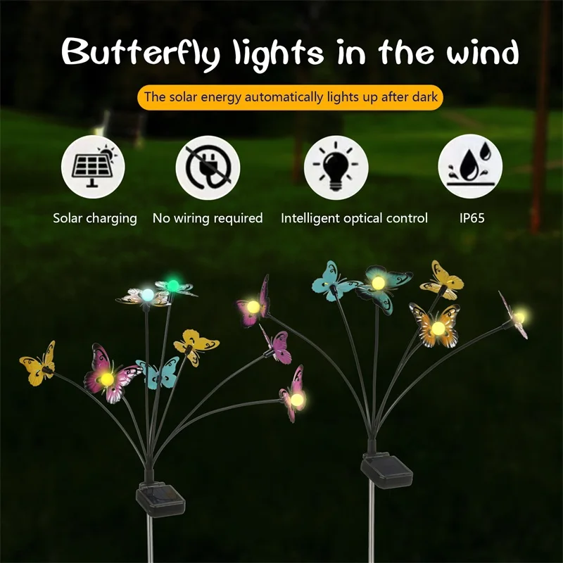 LED Garden Solar Light Color-Changing Outdoor Waterproof Butterfly Solar LED for Garden Decoration Path Lawn Landscape Lamp 
LED Garden Solar Light Color-Changing Outdoor Waterproof Butterfly Solar LED for Garden Decoration Path Lawn Landscape Lamp