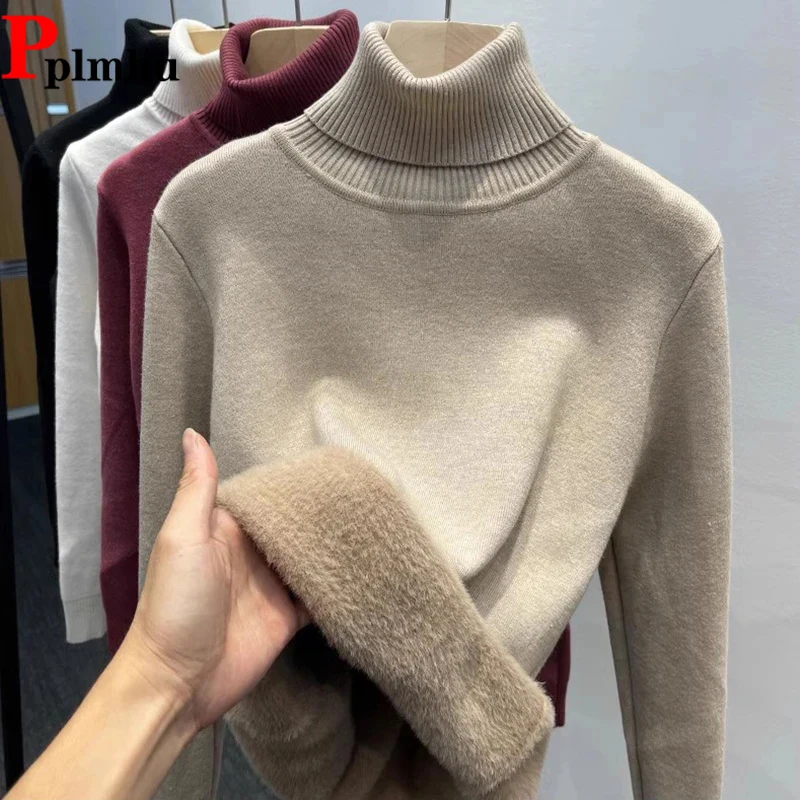 Thicken Knitwear Jumper Soft Jersey Warm Turtleneck Sweaters Women Winter Slim Plush Velvet Lined Knit Pullover New Malhas Tops
Thicken Knitwear Jumper Soft Jersey Warm Turtleneck Sweaters Women Winter Slim Plush Velvet Lined Knit Pullover New Malhas Tops