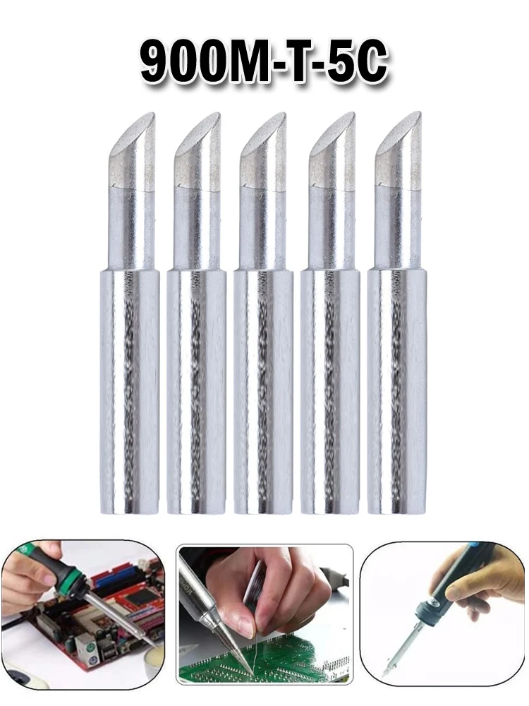 

5Pcs Soldering Iron Tips 900M-T-5C 936 Soldering Iron Pure Copper Lead-Free 42mm Length For Soldering Terminals Circuit Boards