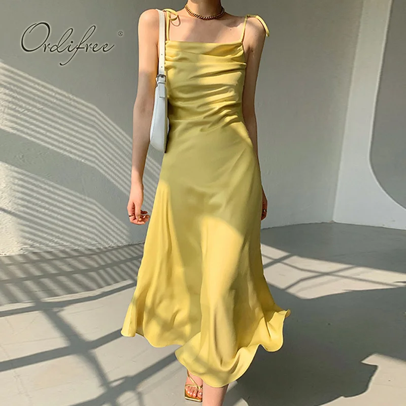 Ordifree 2022 Summer Elegant Women Satin Party Dress Yellow Spaghetti Strap Sexy Long Slip Dress
Ordifree 2022 Summer Elegant Women Satin Party Dress Yellow Spaghetti Strap Sexy Long Slip Dress