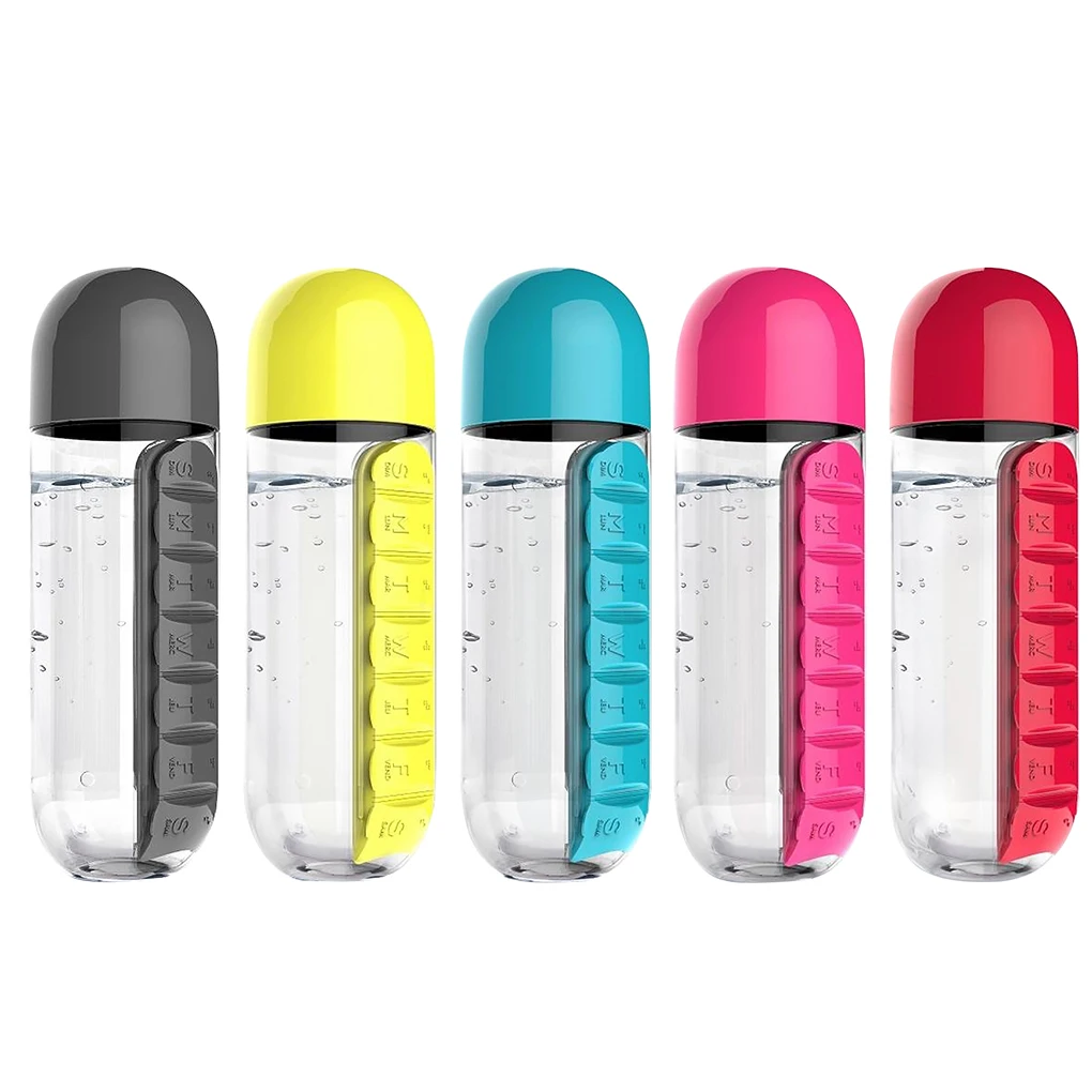 600Ml Water Bottle with Pillbox Plastic Drink Bottle with Medicine Pills Box Travel 7 Days Drug Organizer Drinking Container
600Ml Water Bottle with Pillbox Plastic Drink Bottle with Medicine Pills Box Travel 7 Days Drug Organizer Drinking Container